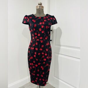 Betsey Johnson Black Midi Dress with Red Cherry Print
